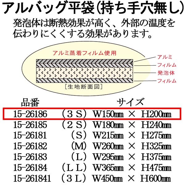 アルバッグ平袋 持ち手穴無し 3Sサイズ W150mm×H200mm ※ケース発送